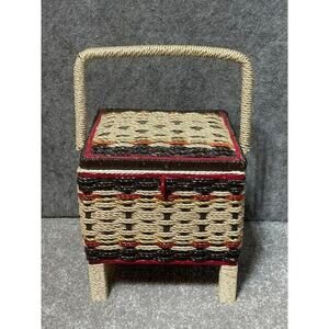 Vintage Whicker Sewing Basket 12x7.5 Japan Made Multicolor